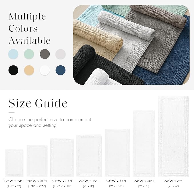 Madison Park Splendor Reversible 100% Cotton Tufted Bathroom Rug-3000 GSM Hotel Quality Luxurious Plush Medium Pile Bath Mat Absorbent, Quick Dry, Shower Room Décor, 24x36 White