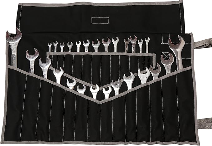 BULL TOOLS Tool Set Organizer, Tool Kit Pouch with 28 Pockets Wrench Set Organizer, Metric & SAE Durable Duck Canvas, Roll-Up Tool Bag for Mechanics, DIYers & Electricians (Tools Not Included)