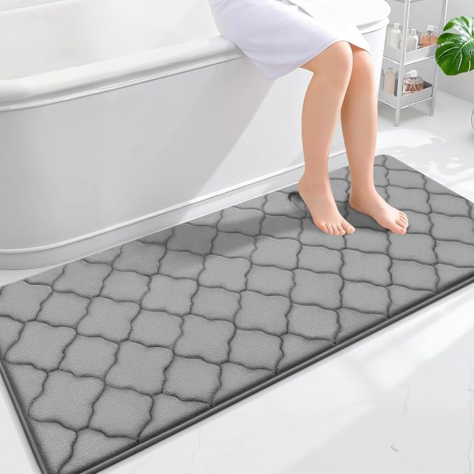 OLANLY Memory Foam Bath Mat Rug 59x24, Ultra Soft and Absorbent Bathroom Rugs, Non-Slip, Comfortable, Machine Washable Bath Carpet for Bathroom Floor, Tub, Shower and Home Decor Accessories, Grey
