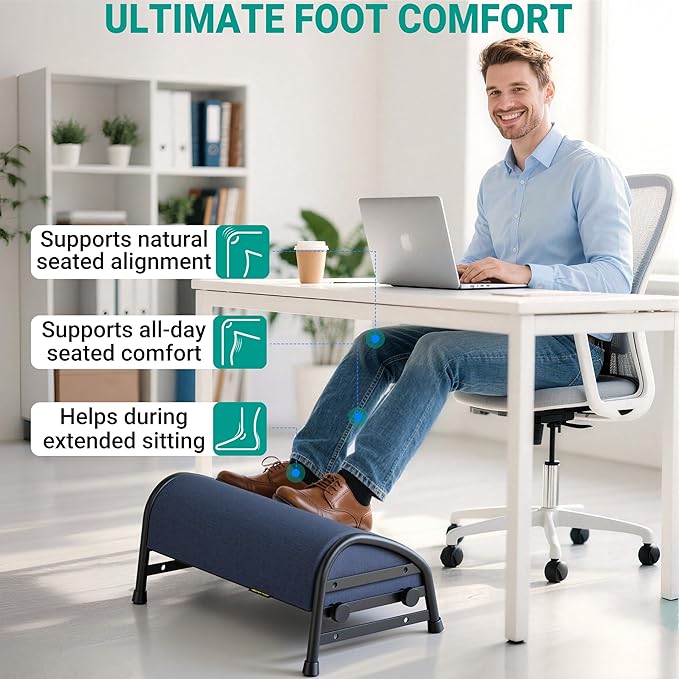 YEASHEIN Adjustable Foot Rest for Under Desk at Work, Ergonomic Foot Stools with 7 Positions, Elevated Cushion Under Desk Footrest with Metal Frame, Leg Rest Used for Home, Car, PC Gaming Accessories