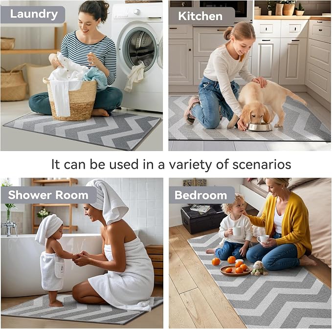 YDKGL Kitchen Rugs Non Slip Washable Kitchen Mats for Floor, Super Absorbent Oil and Water Linen-Look Woven Runner Rug, Kitchen Sink Mat Standing Mat, Gray 17"x47"