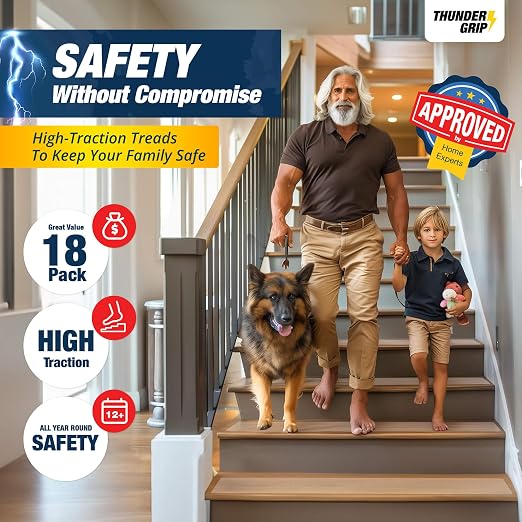 Clear Stair Treads Non-Slip 40"x4" - 18-Pack Indoor Stair Grips Non Slip for Wooden Steps - Anti Slip Adhesive Strips for Dogs & Elderly - Staircase Step Treads - Transparent Treads for Wood Stairs