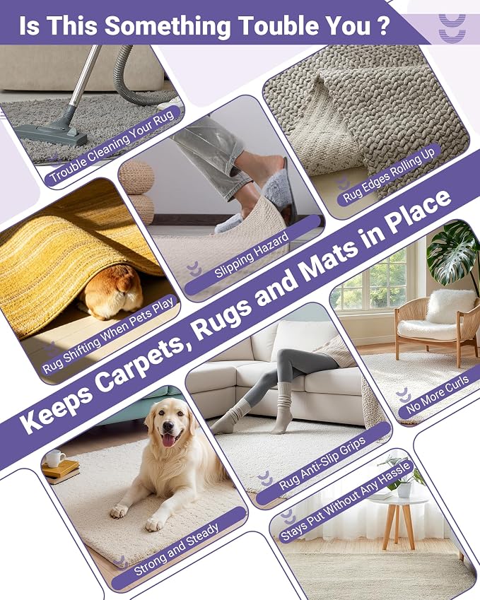20PCS Rug Gripper,Carpet Rug Tape Keep Area Rugs Corners from Curling,Non-Slip Reusable Carpet Tape,Anti-Curling Rug Pads for Hardwood & Tile Floors,Black.