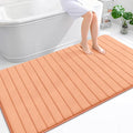 OLANLY Memory Foam Bath Mat 70x46, Super Soft Absorbent Bathroom Rugs, Quick Dry, Machine Washable Shower Floor Rugs, Bathmat Carpet, Bathroom Home Decor Accessories, Peach