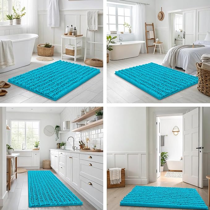 Smiry Bathroom Rugs Mat 24x16, Extra Soft Absorbent Chenille Bath Rugs, Non Slip Rubber Backing Machine Washable Quick Dry Bath Mats for Bathroom Floor, Tub, Shower, Home Decor Accessories, Aqua Sky