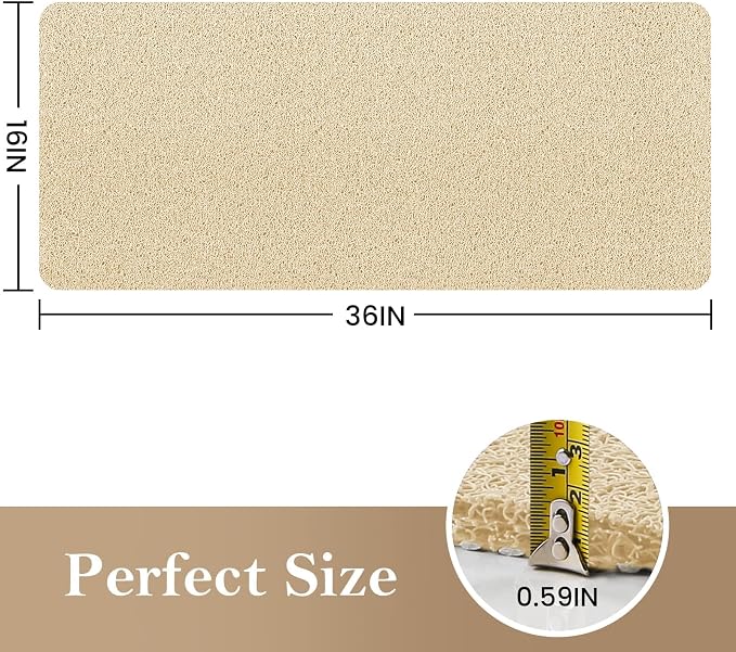 Shower Mat Bathtub Mat Non-Slip,36x16 inch, Soft Tub Mat with Drain,PVC Loofah Bath Mat (Phthalate Free) for Tub and Bathroom,Quick Drying,Khaki