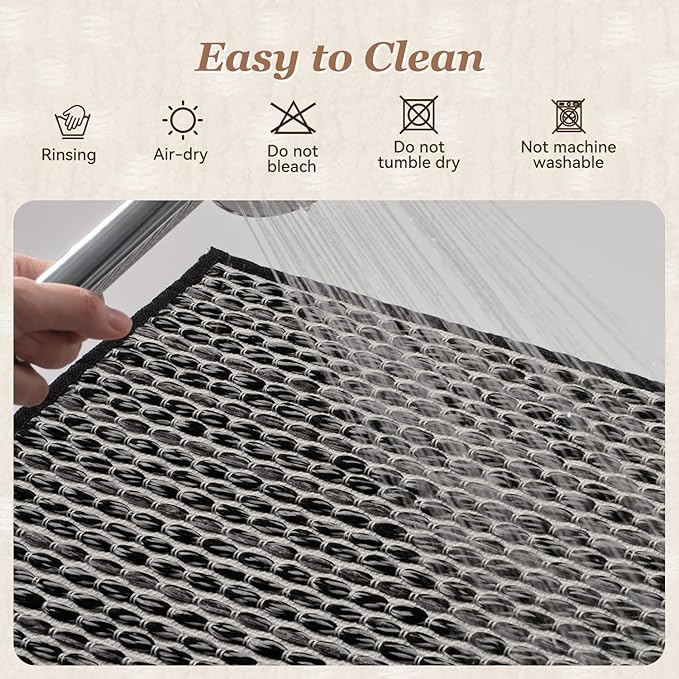 AMOAMI Unique Woven Bathroom Runner Rug, Super Absorbent Non Slip Bath Mats for Bathroom Textured Bathroom Mat Quick Dry Boho Rugs Runners for Hallyways Kitchen Bedroom Beside Tub, 2' x 4', Black