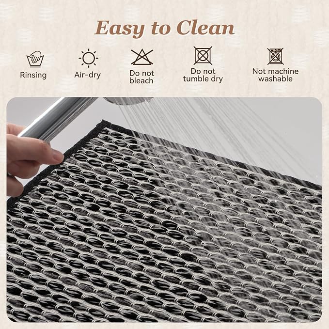 AMOAMI Unique Woven Bathroom Runner Rug, Super Absorbent Non Slip Bath Mats for Bathroom Textured Bathroom Mat Quick Dry Boho Rugs Runners for Hallyways Kitchen Bedroom Beside Tub, 2' x 6', Black
