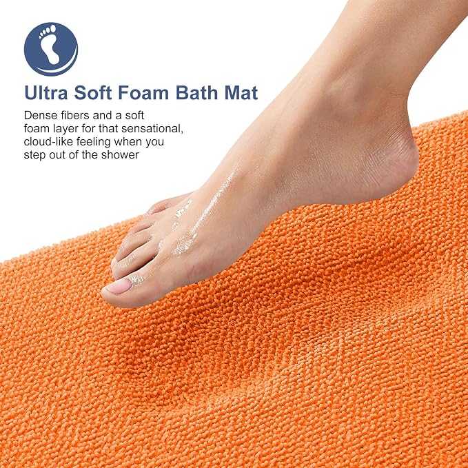 OLANLY Thick Memory Foam Bath Mat Rug 30x20, Extra Soft Absorbent Bathroom Rug, Quick Dry Bath Mats, Non-Slip, Machine Washable Carpet for Bathroom, Tub and Shower, Home Decor Accessories, Orange