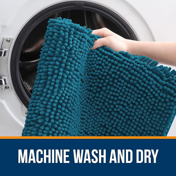 OLANLY Large Bathroom Rugs 70x46, Extra Soft Absorbent Chenille Bath Rugs, Rubber Backing Quick Dry, Machine Washable Bath Mats for Bathroom Floor, Tub and Shower, Home Decor Accessories, Peacock Blue