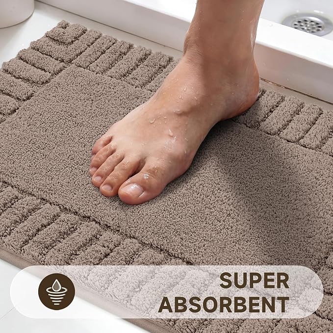 Pauwer Bathroom Rugs Set 5 Piece Non Slip Washable Bath Mat Set with U Shaped Contour Toilet Rugs Plush Absorbent Microfiber Shower Mat and Toilet Lid Cover for Bathroom, Coffee