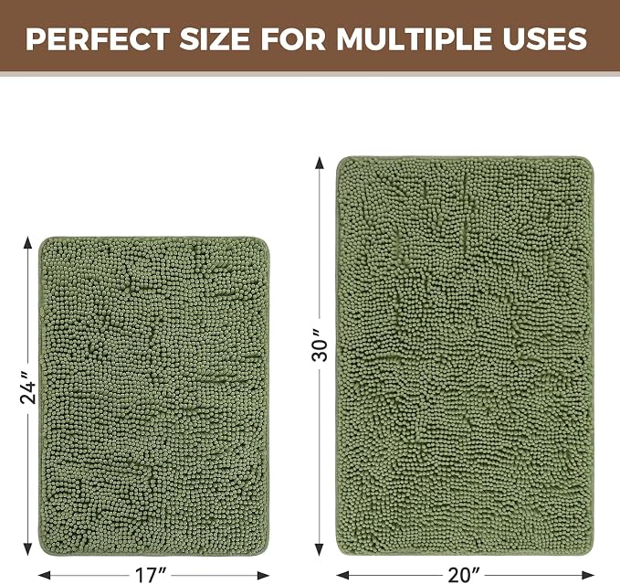 Bcoimo Bathroom Rug Set, Chenille Bathroom Rugs, Absorbent Non Slip Plush Bath Mats, Machine Washable Fast Drying Floor Mats for Tub, Shower, Sink, Vanity