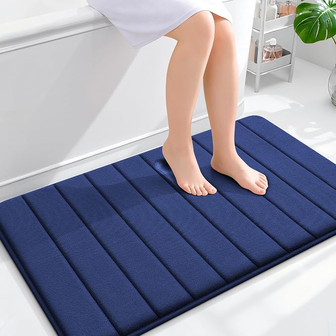 OLANLY Memory Foam Bath Mat 40x24, Super Soft Absorbent Bathroom Rugs, Quick Dry, Machine Washable Shower Floor Rugs, Bathmat Carpet, Bathroom Home Decor Accessories, Twilight Sapphire