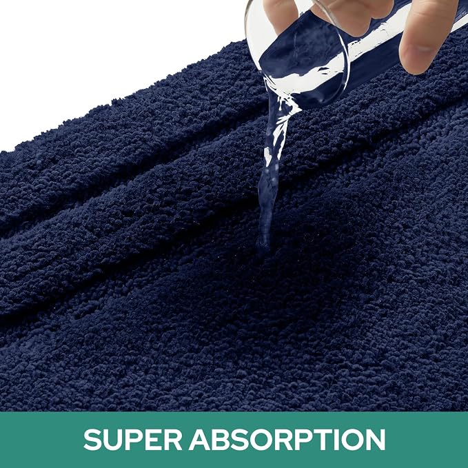 HOMEIDEAS Bathroom Rugs Sets 2 Piece, Super Soft and Absorbent Non Slip Microfiber U-Shaped Toilet Bath Mat Set (20"x32"+U20 x24, Navy Blue)