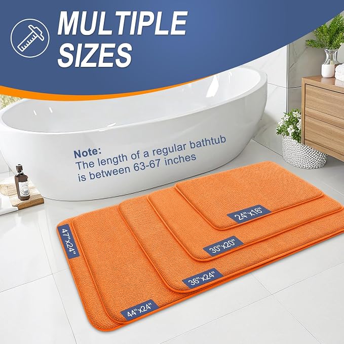 OLANLY Thick Memory Foam Bath Mat Rug 30x20, Extra Soft Absorbent Bathroom Rug, Quick Dry Bath Mats, Non-Slip, Machine Washable Carpet for Bathroom, Tub and Shower, Home Decor Accessories, Orange