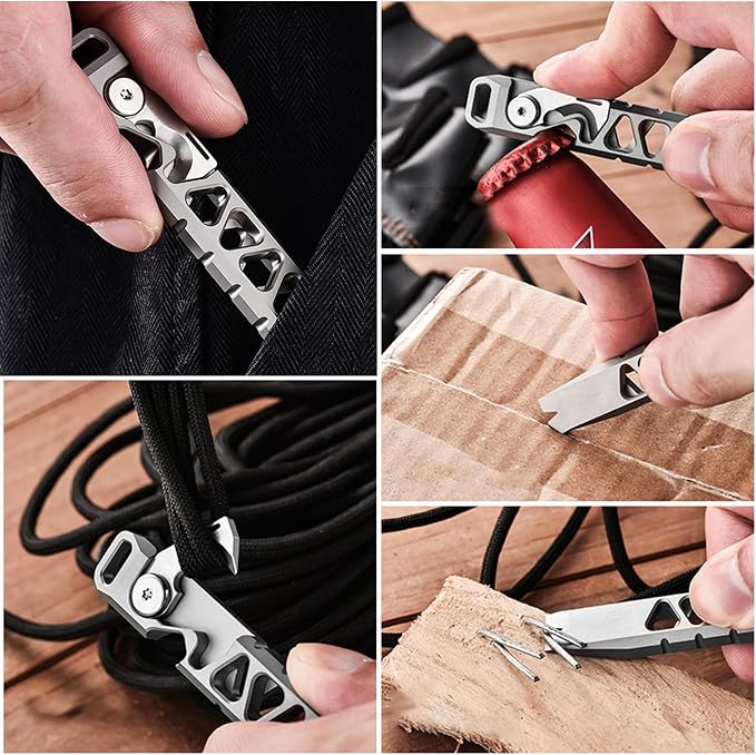 Hamans Pry Bar Titanium Prybar Bottle Opener 4.37" 7-in-1 Multi-Function Tool with Rope Cutter, Bottle Opener, Can Opener, Nail Puller, Box Opener, Lanyard Hole (Grey)