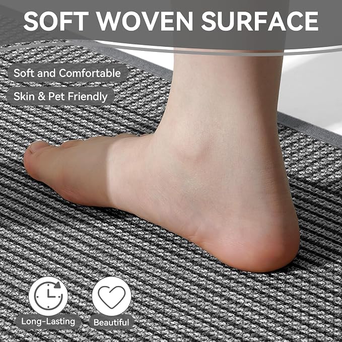 Kitchen Mats for Floor, 17''x47'' Washable Non Slip Absorbent Kitchen Mat, Braided Kitchen Runner Rug, Kitchen Sink Rug, Grey