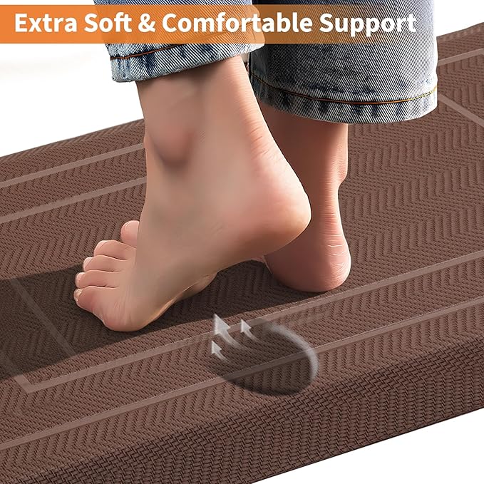 UKISS 9/10"" Extra Thick Cushioned Anti Fatigue Kitchen Mat, Waterproof High Density Foam Standing Desk Mat, Non-Slip Ergonomic Comfort Mat for Kitchen, Office,Workstation Black (Brown, 20" X 48")