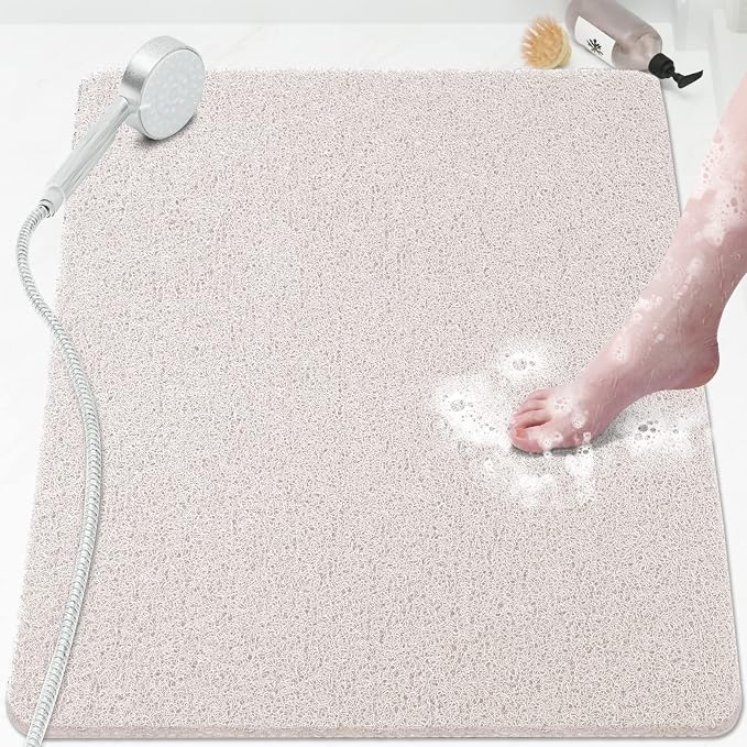 Shower Mat Bathtub Mat Non-Slip,32x24 inch, Soft Tub Mat with Drain,PVC Loofah Bath Mat (Phthalate Free) for Tub and Bathroom,Quick Drying,White