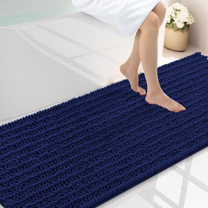 Smiry Bathroom Rugs Mat 70x24, Extra Soft Absorbent Chenille Bath Rugs, Non Slip Rubber Backing Machine Washable Quick Dry Bath Mats for Bathroom Floor, Tub, Shower, Home Decor Accessories, Navy Blue