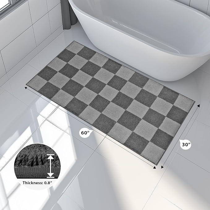 anllugs Bathroom Rugs 30" x 60", Non-Slip Extra Soft Absorbent Bath Rugs, Machine Washable Quick Dry Bath Mats for Bathroom Floor, Shower, Bathtub and Sink, Checkered Grey & Dark Grey