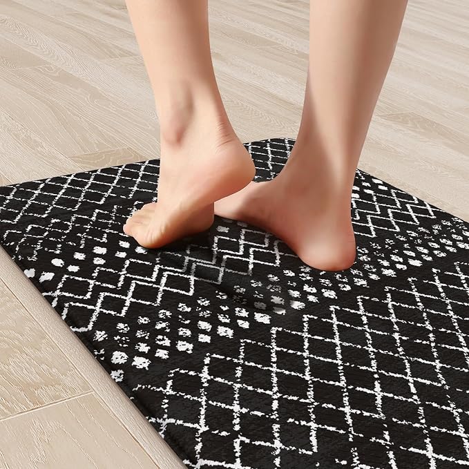 KIMODE Kitchen Mats Cushioned Anti Fatigue, Black Farmhouse Kitchen Rugs Sets of 2, Padded Kitchen Floor Mats, Non Slip Standing Mats for Sink Laundry Office Desk 17"x59"+17"x29"
