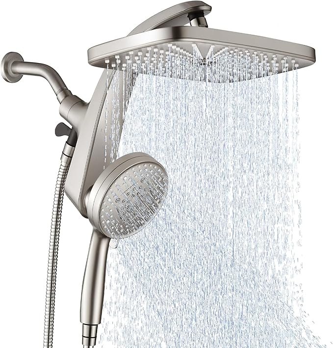 BOZYBO Rain Shower Head with Handheld: High Pressure Shower Heads with Handheld Spray Combo, 12" Rainfall Shower Head and 9 Sprays Hand Showerheads with Magnetic Docking and Power Jets, Nickel