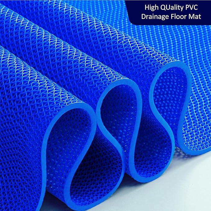 Drainage Mat 3x16 Ft 0.22” Thick PVC Commercial Floor Mat Non Slip Pool Mat S-Shaped Shower Floor Heavy Duty Roll for Wet Area Kitchen Hotels Bars Bathroom Patio Outdoor Indoor Rug (Blue, 3x16 Ft)