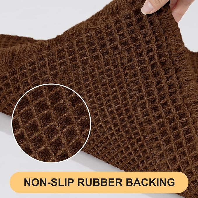 Waffle Bath Mat Set 2 Piece, Boho Woven Modern Bath Rug Absorbent Non Slip, Ultra Soft Bathroom Mats, Machine Washable Knit Bath Rugs with Border for Bathroom, Bedroom, Kitchen, Shower, Tub, Brown