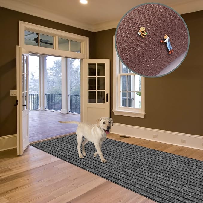 Custom Size Runner Rug 3 ft x 67 ft, 2-82ft Carpet Runners Hallway Entryway Kitchen Garage Laundry Room Area Rugs with Non-Slip Rubber Backing, Gray with Black Stripe