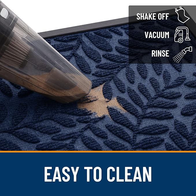 OLANLY Door Mat Indoor Outdoor Entrance, 29.5x17, Waterproof All-Weather All-Season Doormat, Sturdy Natural Rubber, Stain and Fade Resistant, Low Profile, Easy Clean Patio Entryway Mat, Navy Blue