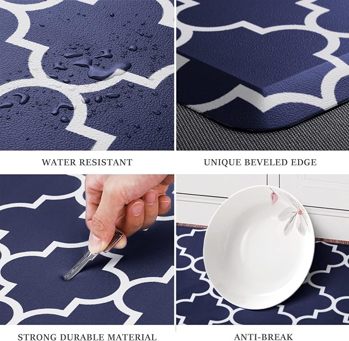 WISELIFE Kitchen Runner Rugs Anti-Fatigue mats,17.3"x 39",Non Slip Waterproof Ergonomic Comfort Mat for Kitchen, Floor Home, Office, Sink, Laundry,Blue
