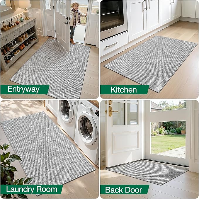 LUMI Ultra Thin Runner Rug for Hallway 2.7'x8', Non-Slip Entryway Rug with Rubber Backing, Unique Herringbone Design for Hallway, Entry, Kitchen, Patio, Gray