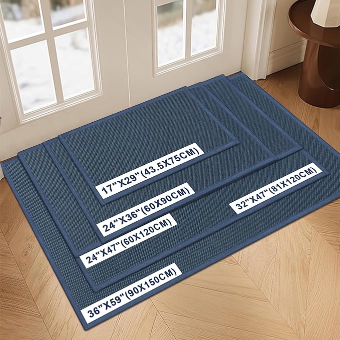 LEKEEPGO Door Mat 17"x29", Non Slip Door Mat Indoor Entrance, Rubber Backing Indoor Doormat Washable Absorbent Low-Profile Doormat Front Entryway Entry Resist Dirt Inside Door Mats, Cyan Blue