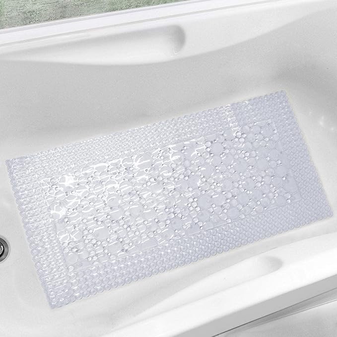 Trim to Fit Bathtub Mat Extra Long 20"x40" Non Slip with Suction Cups - Anti-Slip Shower Mat for Kids, Toddlers, and Seniors - Thick Bath Tub Mat with Multiple Drainage Holes, Clear