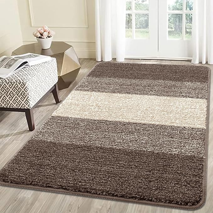 Kitinjoy Indoor Outdoor Door Mat, 59x36 Non-Slip Absorbent Dirt Trapper, Low-Profile Washable Inside Entrance Front Floor Mat, Sturdy Soft Entry Doormats for Entryway, Light Brown