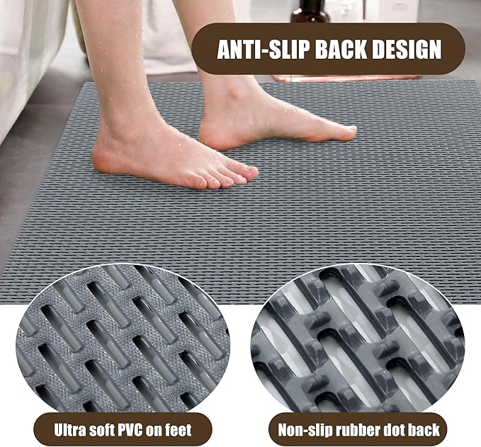 HOMBYS 58 x 32 Extra Large Shower Mat for Shower Stall Tub, Non Slip Bath Mat Bathroom Accessories, PVC Mats for Shower and Bathroom, Quick Drying, (Gray, 58"x32")