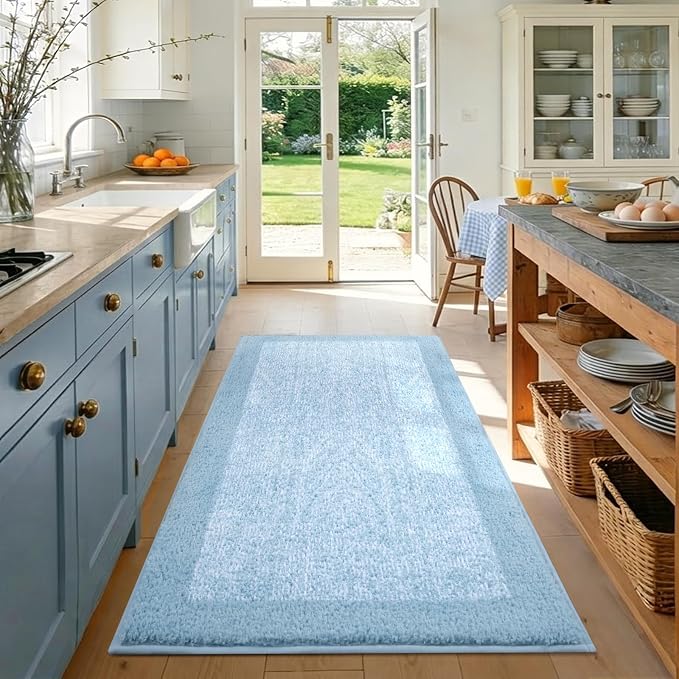 48x32 Large Bathroom Rugs Washable Non Slip, Light Blue Bath Mat for Bathroom Floor Tub, Soft Absorbent Quick Dry Mats for Shower, Bathtub,Home Decor