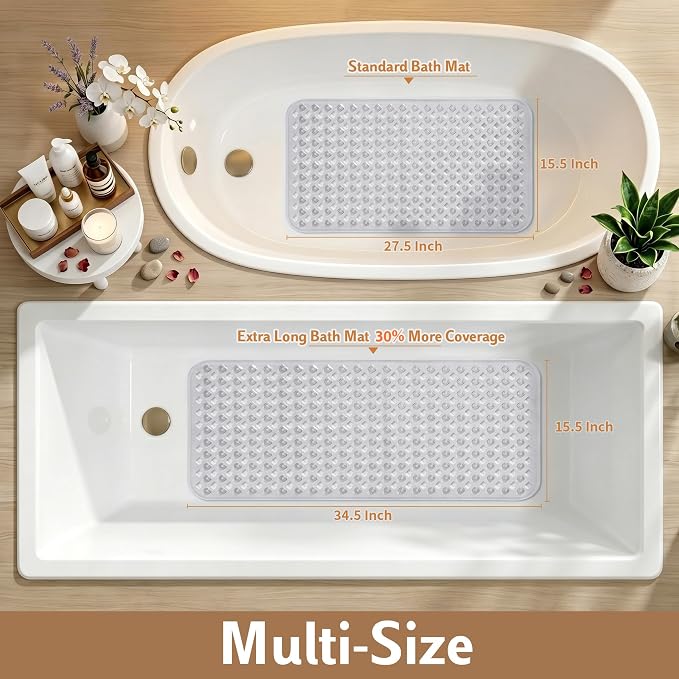 Yimobra Bathtub Mat Non Slip, 35"X16" Shower Mat with Strong Suction Cups & Drain Holes, Long Anti Slip Bath Tub Mat for Inside Shower, Machine Washable Fast Drying, Bathroom Essentials, Clear