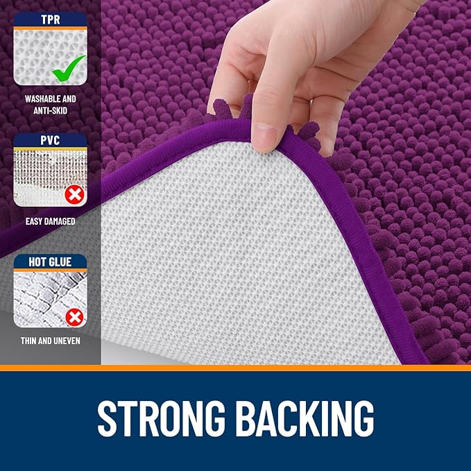 OLANLY Bathroom Runner Rugs 59x20, Extra Soft Absorbent Chenille Bath Rugs, Rubber Backing Quick Dry, Machine Washable Long Bath Mats for Bathroom Floor, Tub and Shower, Home Decor Accessories, Purple