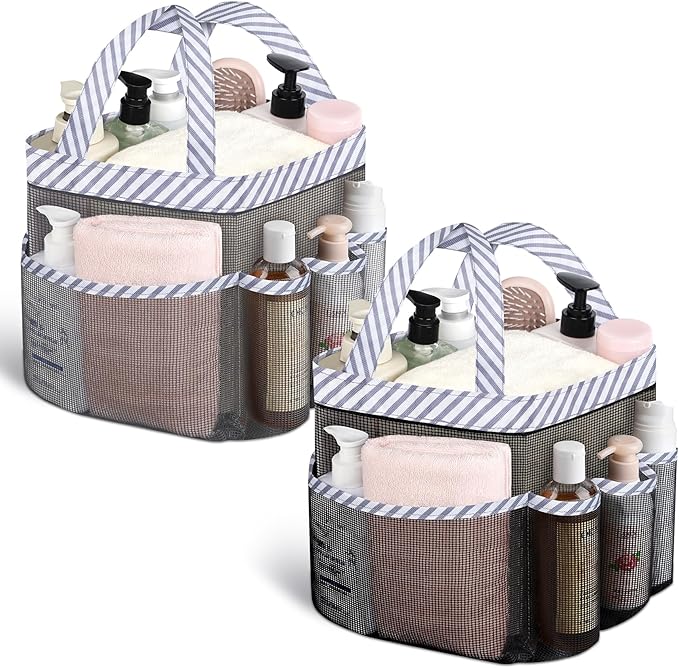 Attmu 2 Pack Mesh Shower Caddy Portable, Quick Dry Hanging Shower Tote Bag for College Dorm Room Essentials, Large Capacity Shower Caddy Dorm for Bathroom Gym Swimming
