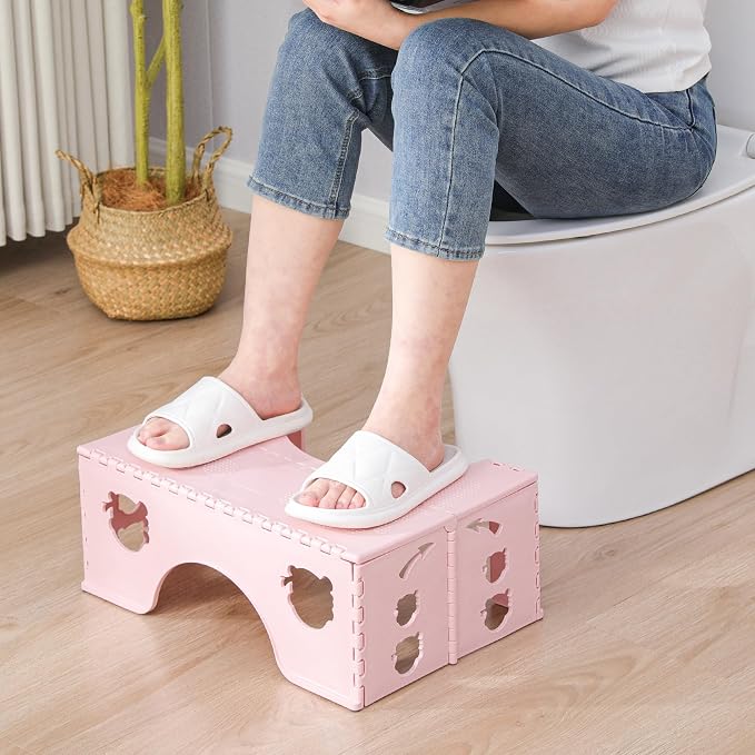 7inches Foldable Toilet Stool (Pink), Ergonomic Squatting Aid with Non-Slip Feet for Improved Bowel Movement, A Good Helper to Effective Relief of Constipation, Easy to Storage Toilet Squat Stool