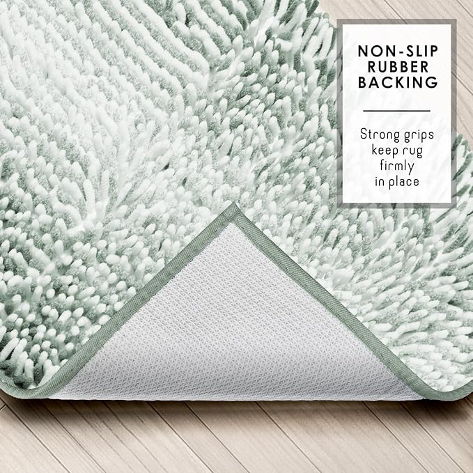 Hearth & Harbor Bathroom Rugs, Chenille Bath Mat - Machine Washable Bath Mats for Bathroom Non-Slip Backing Rubber, Quick Dry Bathroom Mat, 17 x 24 + 20 x 24 - Ombre Green