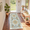 RELEANY Area Rugs Runner 2'x6' Washable Non-Slip, Floral Vintage Distress Medallion Carpet for Kitchen Hallway Bedroom Beside Laundry Room Bathroom, Beige Carbon Grey Orange