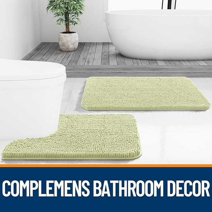 OLANLY Bathroom Runner Rugs 44x24, Soft Absorbent Chenille Bath Rugs, Rubber Backing Quick Dry, Machine Washable Long Bath Mats for Bathroom Floor, Tub and Shower, Home Decor Accessories, Vanilla
