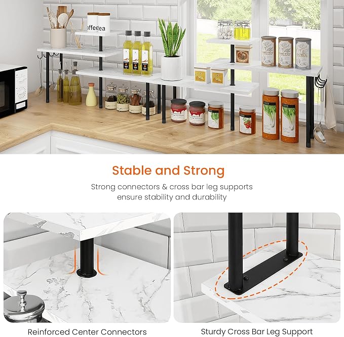 Homode Bathroom Counter Corner Shelf, 3 Tier Kitchen Countertop Organizer for Over The Sink, Make Up, Dresser Table, White Marble