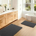 JIUZHEN Set of 2 Waffle Bath Mats Boho Non Slip Bath Rugs Washable Bathroom Rugs Super Absorbent Waffle Mats Ultra Soft Fast Drying Mat for Bathroom Floor, Tub, 16" x 24" +18" x 30", Black