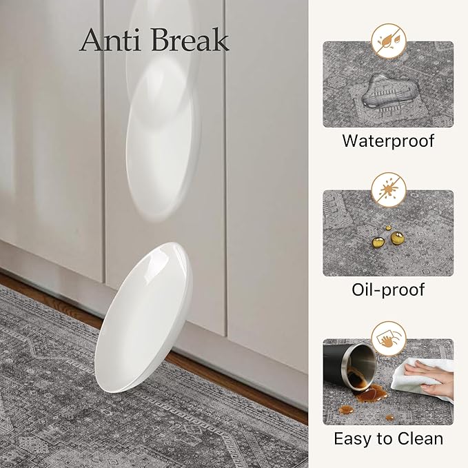GENIMO Kitchen Mats for Floor 2PCs, Washable Anti Fatigue Mat for Cushioned, 17.3"x47"+17.3"x30", Waterproof Kitchen Rugs, Non Slip Comfort Standing Mat Rug for Home, Sink, Laundry, Ash Gray