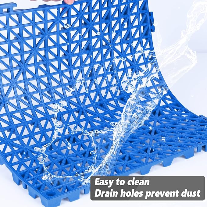 ToLanbbt Modular Interlocking Cushion 12P 11.8" x 11.8" Interlocking Rubber Floor Drain Holes Non-Slip Splicing Drainage Mats for Deck, Shower, Kitchen, Drain Pool, Sauna Bath, Indoor Outdoor (Blue)