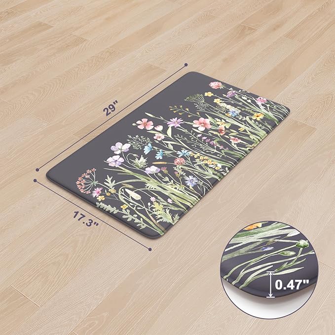 KIMODE Anti Fatigue Kitchen Mat for Floor, 17.3"x29" Farmhouse Kitchen Rug Non Skid, Cushioned Padded Kitchen Floor Mat, Comfort Standing Mat for Laundry, Office, Sink, Desk Dark Grey/Purple